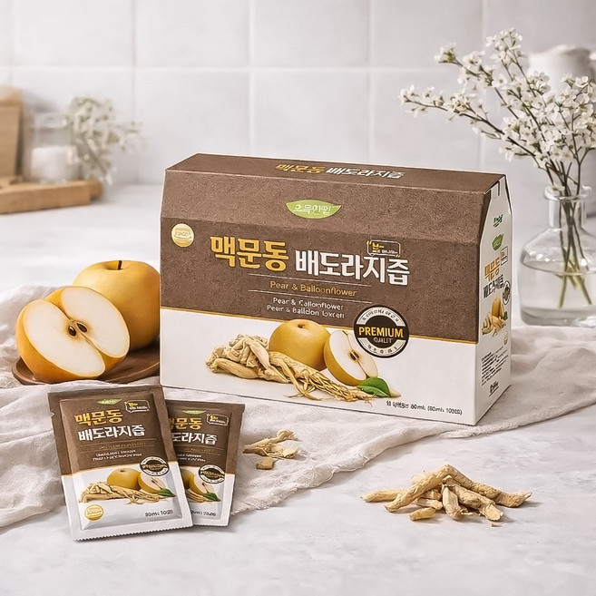 [초록한입] 국내산 맥문동 배도라지즙 (선물박스), 80ml, 84개