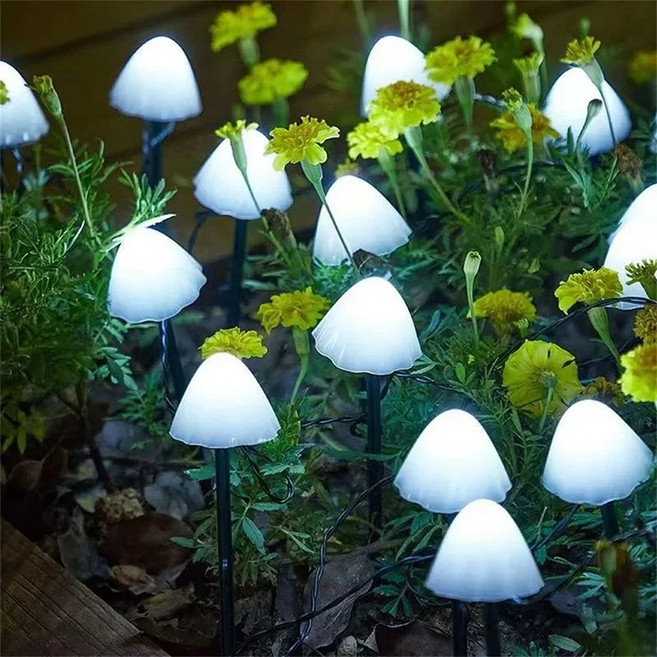 태양열 버섯 조명 스트링 야외 정원 안뜰 잔디 할로윈 크리스마스 장식 보기 LED, 7M-50 MushroomsX2, 14 7M-50 MushroomsX2, 24)White