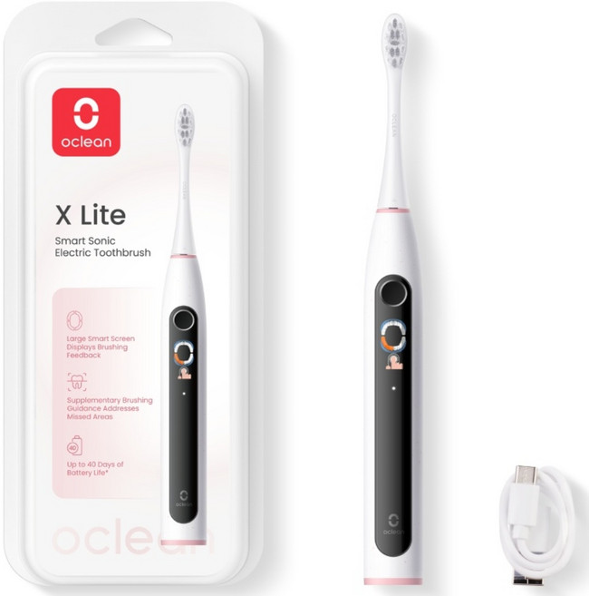 오클린 Oclean 음파 전동칫솔 X Lite 칫솔질 리포트 초미세칫솔모 스마트 스크린 분당72000회, 1개, 그레이