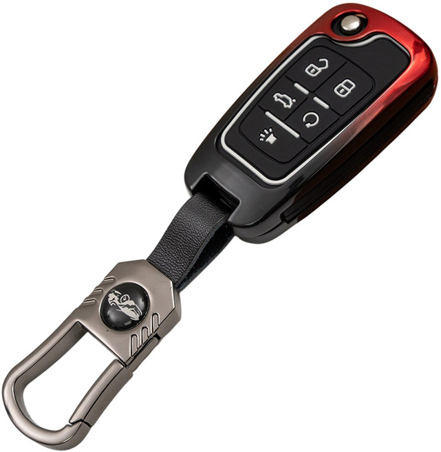 쉐보레 호환 차 케이스 자동차 스마트키 커버 메탈 리모컨 키홀더 차량용품, 폴딩5버튼_MG03, 레드