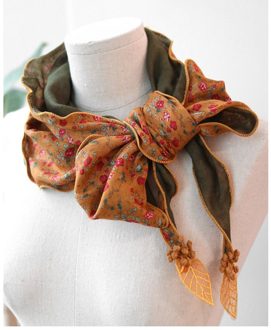 메리앤유 미니 플라워 코튼 배색 쁘띠 미니 스카프