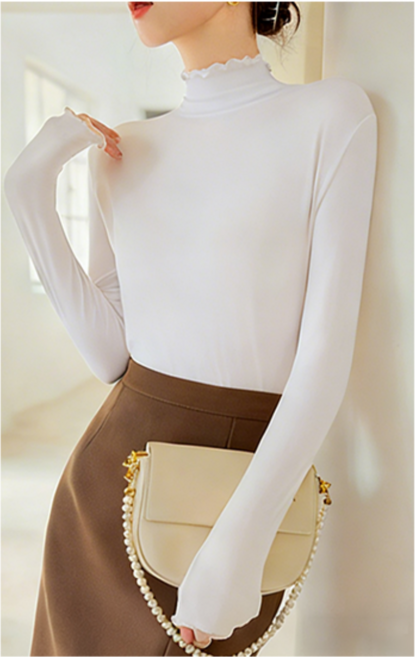 구름 QD070 기초 여성 긴팔 폴라 티셔츠