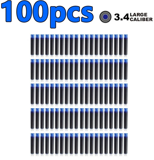 티에이치 50/100pcs 만년필 잉크 카트리지 블랙 블루 레드 컬러 3.4mm 리필 세트 보어 직경 최상급의, 02 Blue 100pcs