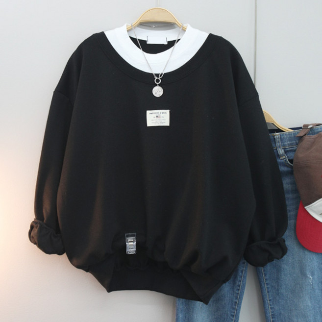 달콩 여성 빅사이즈 루즈핏 봄신상 패치배색오버핏맨투맨