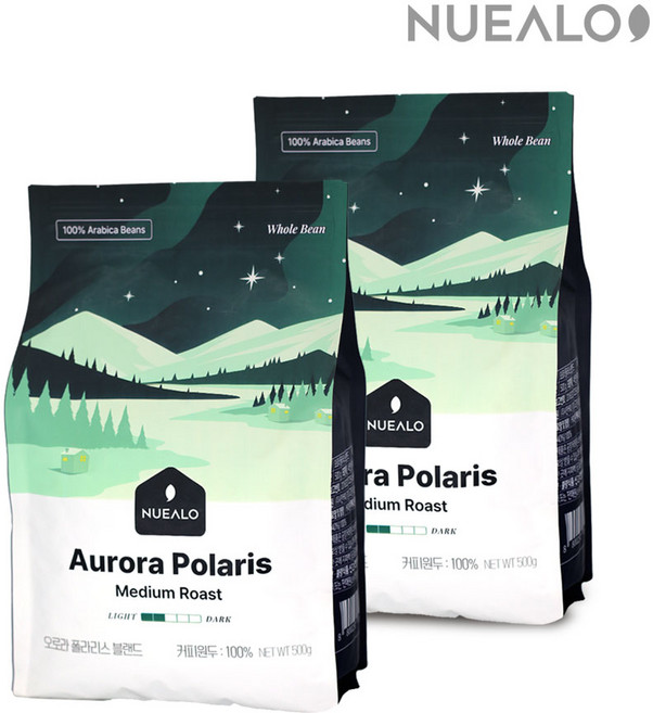 누알로 오로라 폴라리스 블랜드 케냐AA 칭가 퀸 만델링 원두커피 홀빈(분쇄안함) 2세트, 2개, 500g