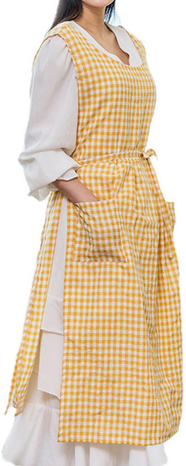 이로다 아침에 앞치마 프릴 면 앞치마 유치원 어린이집 교사용 카페 공방, 1개, 04_소풍가는날(옐로우)