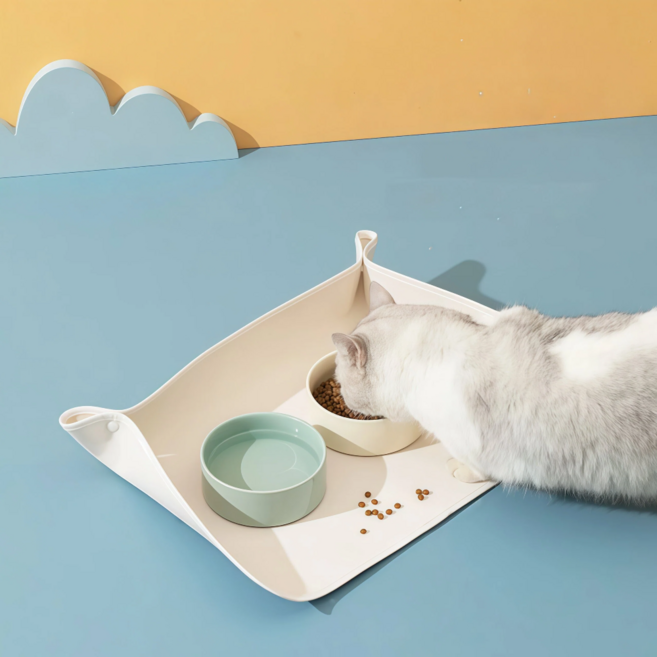 라온샵 애견 식기매트 똑딱이 대형 방수 패드, 1개, 화이트