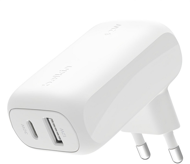 벨킨 부스트업 42W 듀얼 USB-C PD PPS C타입 + A타입 고속 충전기 WCB009krWH, 화이트, 1개