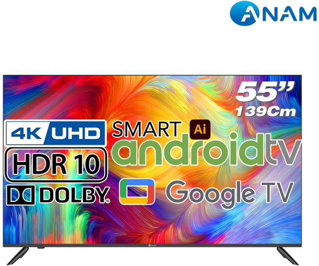 아남 안드로이드9 스마트AI TV 55인치/139Cm AMG-5500BS UHD 4K/HDR10/HDMI2.0/HDCP2.2/DOLBY 크롬캐스트, 벽걸이형 설치의뢰/상하조절 브라켓포함