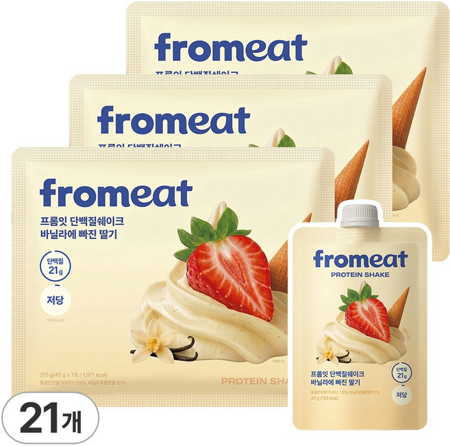 [속세맛 다이어트] 프롬잇 단백질 쉐이크 바닐라에빠진딸기맛 파우치 식사대용, 21개, 45g