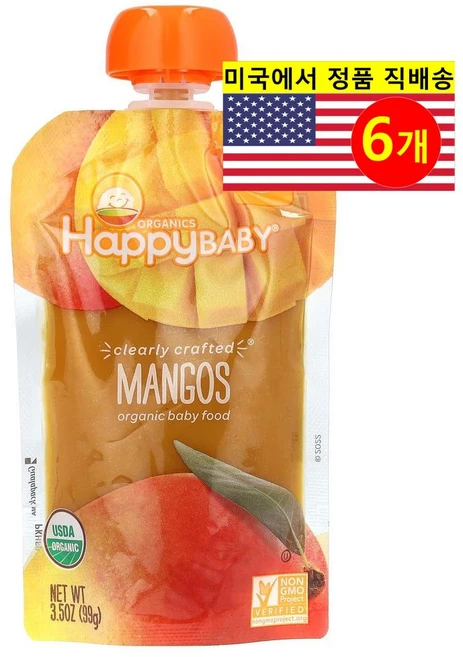 Happy Family Organics 4개월 이상 유아용 오가닉 과일 곡물 채소 퓨레 이유식 99g 6개 - 쿠팡