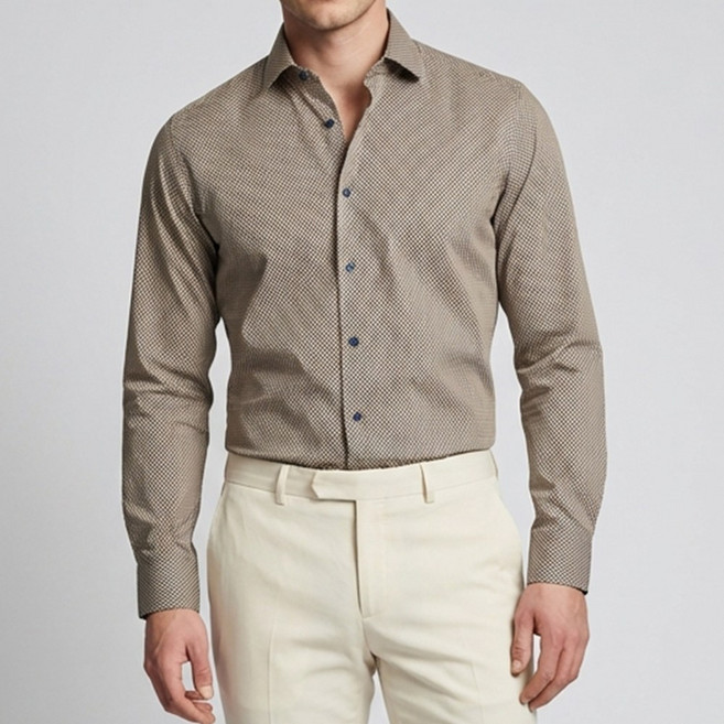 프랑스 명품 마이크로 패턴 딥브라운 드레스 셔츠 슬림핏 와이셔츠 (U1DA38940N)