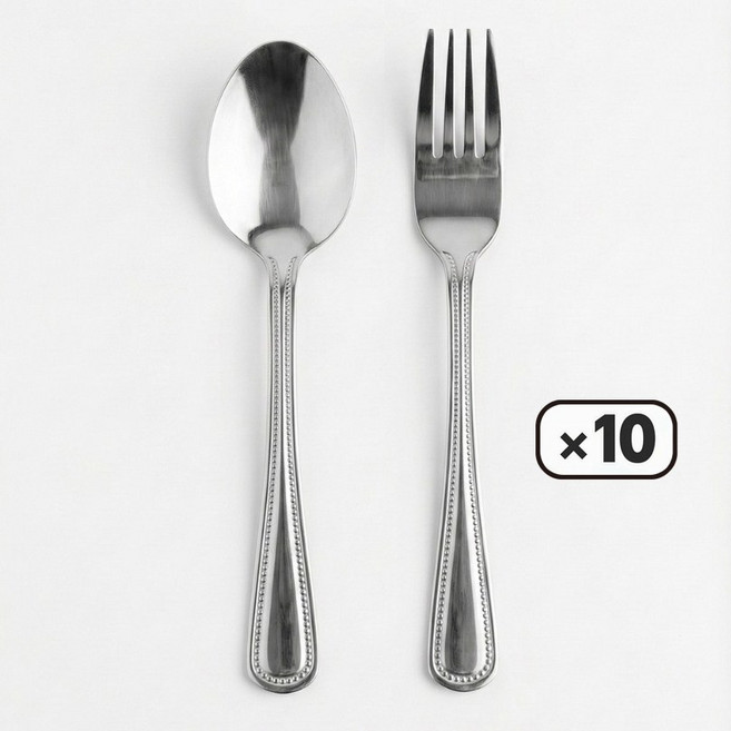 구스토 업소용 어린이 스텐 수저포크 10P 세트 단체급식 식당용 어린이집 유치원 초등 겸용 대량 스푼, 10개, 수저+포크