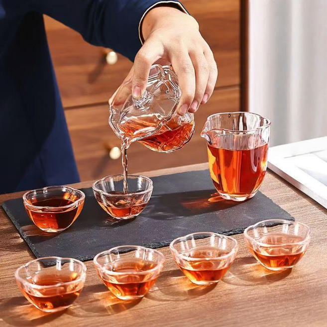 투명 내열유리 다기 세트 술잔 세트 꽃차 세트, 투명색, 8개, 2대형+6소형
