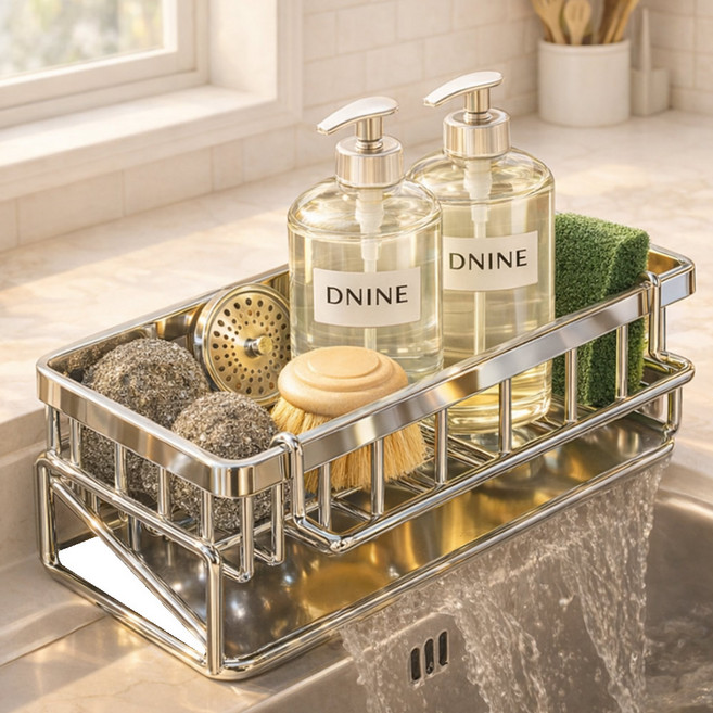 드나인 자동 물빠짐 올스텐 수세미 거치대, 실버, 1개