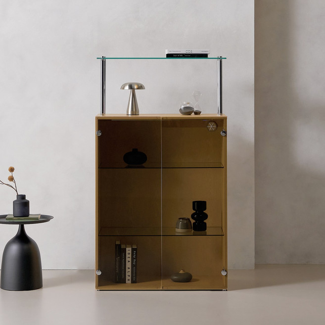 파로마 까사 브론즈 유리 높은 진열장 800+1단 선반 UYR4207, 메이플