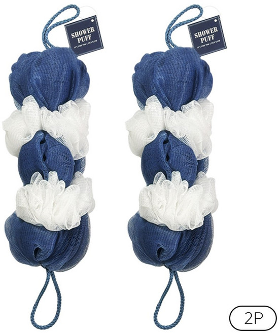 저자극 그물 목욕용 등밀이 샤워볼 롱샤워퍼프, 1개, 2개입, 네이비+화이트