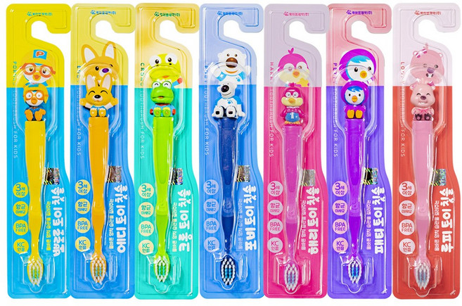 케이엠제약 뽀로로 토이 유아 칫솔 7종 세트, 뽀로로, 크롱, 루피, 에디, 패티, 포비, 해리, 1세트