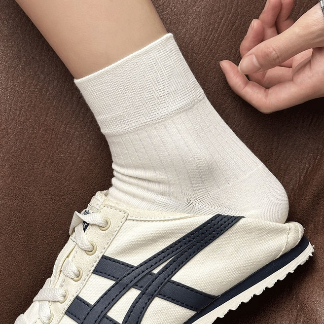 Banjiwu 여성 양말 순색 봄여름 양말 장목 양말 장양말 운동 패션 흰양말 4족 세트