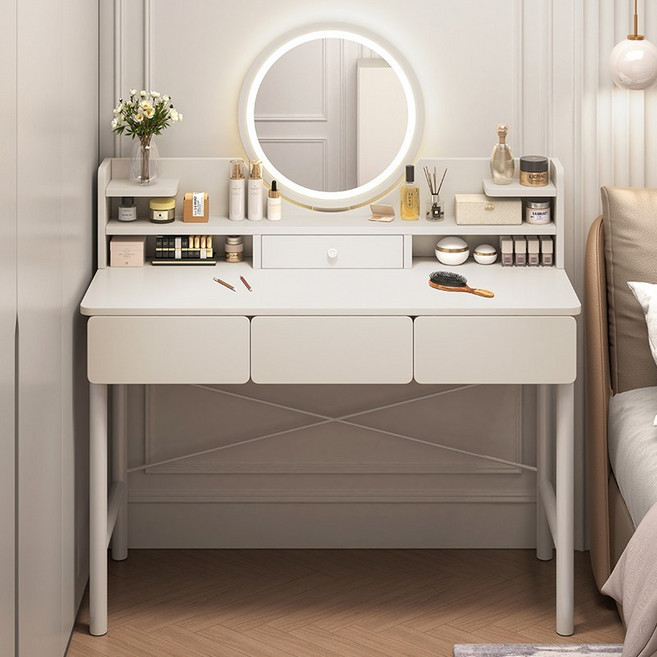 뷔이위이 화장대 서랍형 입식 북유럽 메이크업 LED 테이블, 화이트-100cm