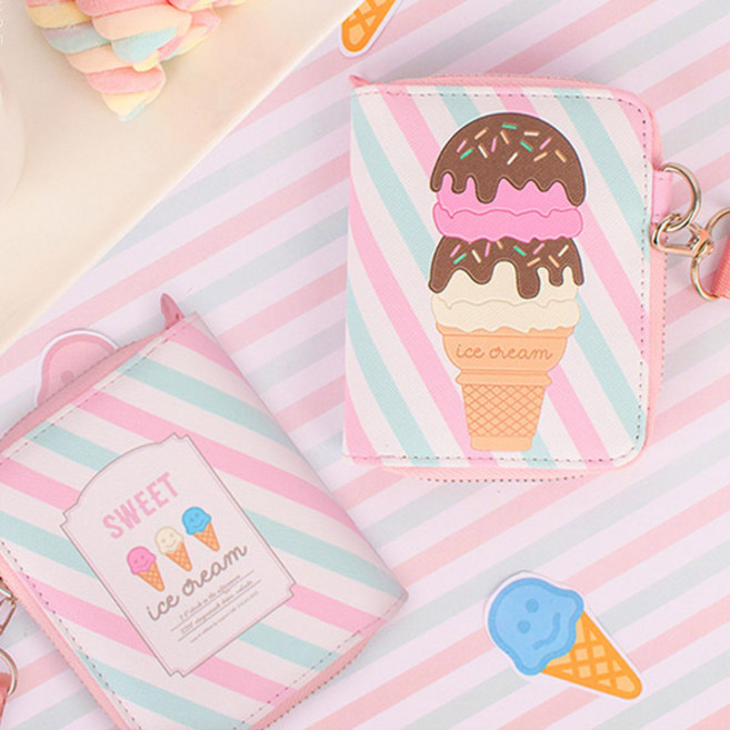 아이스크림 스위트 스트랩 지갑 줄무늬 알록달록 아동지갑