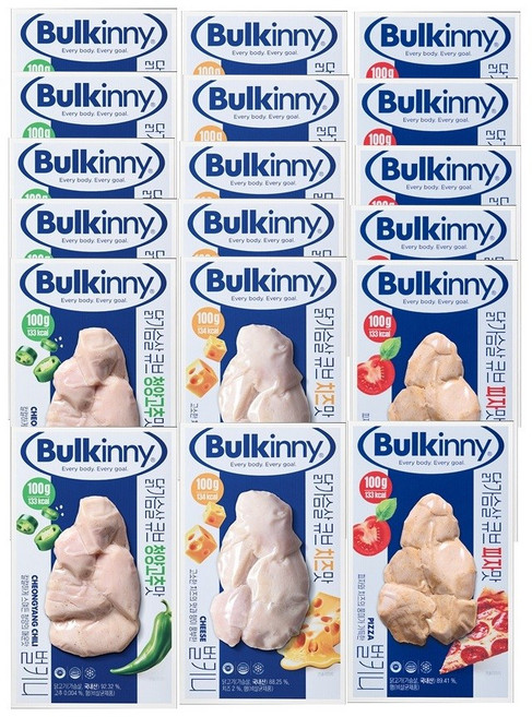 벌키니 큐브 닭가슴살 3종 혼합(피자맛 치즈맛 청양고추맛), 15개, 100g