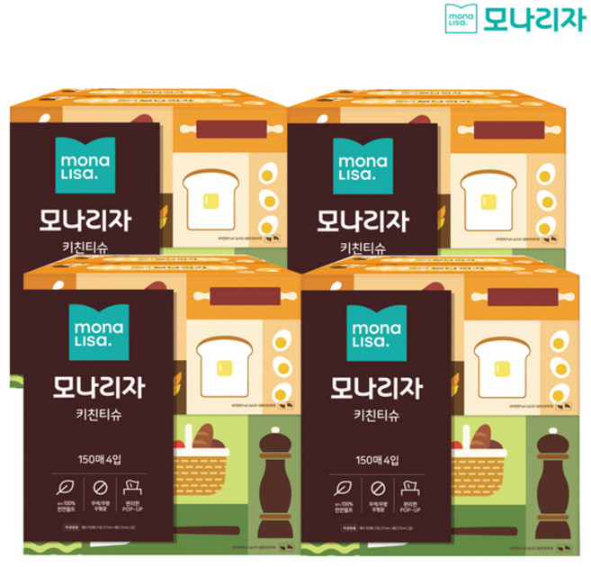 모나리자 뽑아쓰는 키친타월 150매, 4개입, 4개