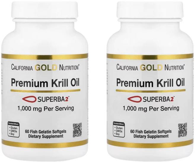 California Gold Nutrition (캘리포니아 골드 뉴트리션) Superba2 함유 프리미엄 크릴 오일 1000mg 소프트젤 60정 X 2개 - 쿠팡