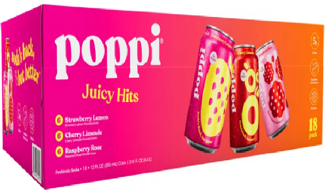 Poppi Soda 포피 소다 쥬시 스트로베리 레몬 체리 라임에이드 라즈베리 로즈, 18개, 355ml