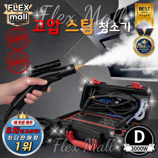 플렉스몰 핸드 스팀 청소기 핸디 고압 스팀기 세차기 분사 세척기 살균기, D, 3000W, 고출력 스팀청소기