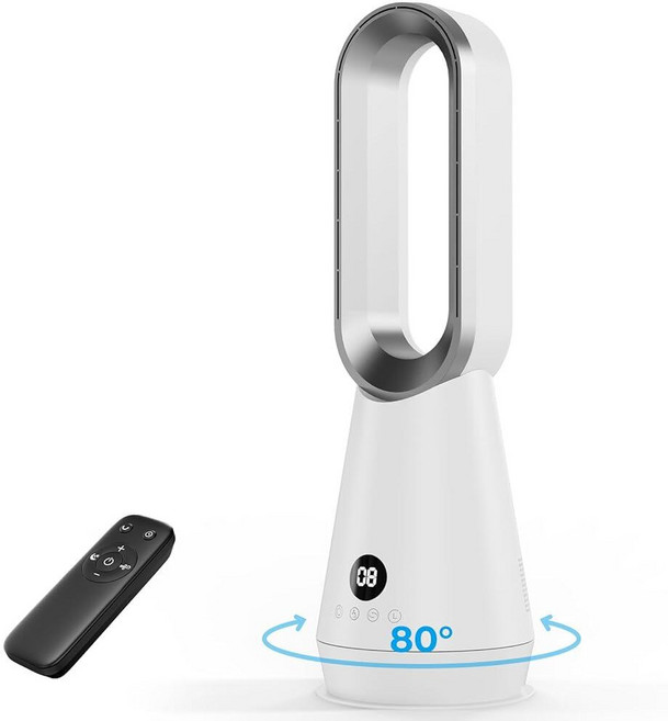 DDHTSAL Silent 32dB Bladeless Fan with Remote Magnetic Washable Filter LED Display 8 Speed 80
