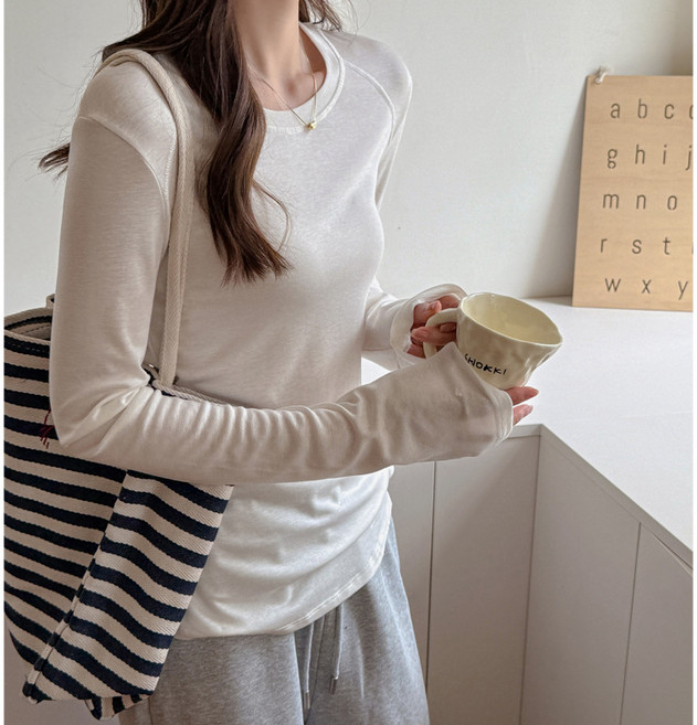 엄선된 텐셀 울 긴팔 기본 티셔츠 여성 가을 겨울 라운드 넥 고급스러운 슬림핏 한국 스타일 이너웨어 탑 외출 가능