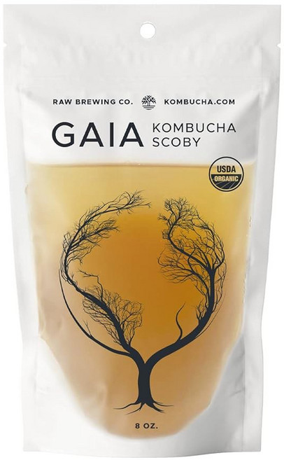 Kombucha.com 인증 콤부차 스코비(가이아) + SUPER STRONG 스타터 액체. 8온스. 1/2 또는 1갤런을 만듭니다. 무료 혼합 차 블렌드 포함., Gaia - Organic Scoby, 3 1 x 8 oz Scoby, 1개, 1개