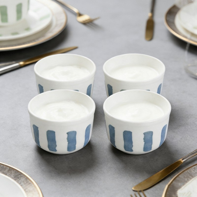 WHH 예쁜 원형 레머킨 종지 도자기 소스볼 세트, 4개, 블루