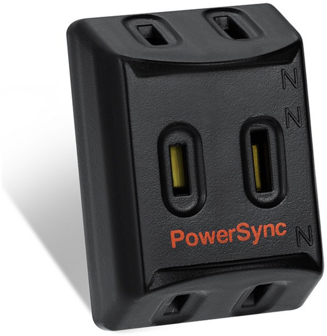 PowerSync 2P 3插高耐熱三面壁插, 黑色 TC3201, 1個, 4.8cm