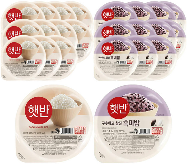 CJ 햇반 210g 혼합 24개 (백미밥+흑미밥 각 12개), 1박스, 5.04kg