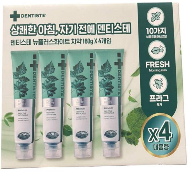 덴티스테 뉴 플러스화이트 치약, 160g, 4개