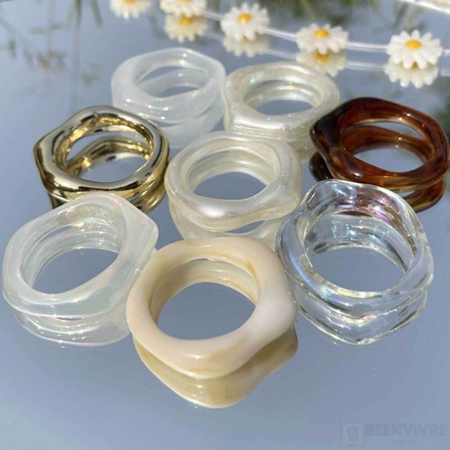 투명 호마이카반지 오로라 호피 아크릴 플라스틱 레진 반지