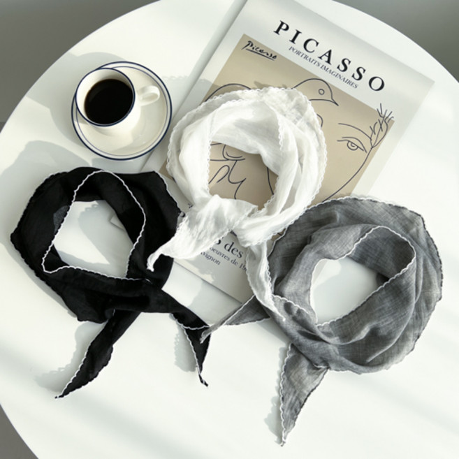 여성 삼각스카프 3컬러세트 순면 쁘띠 목 미니 삼각 짧은 면스카프 봄 여름 가을 간절기 순면 아사면 여성 여자 국내산 제작 도매