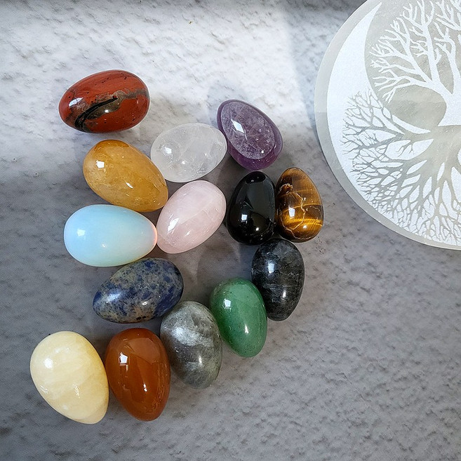 소형 에그 천연 원석 에너지 명상 핸드 스톤, 장미수정