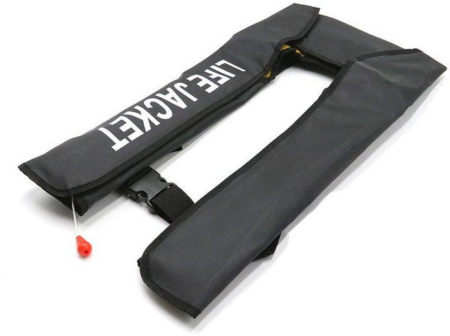 充氣式掛脖成人救生衣, 黑色手動款充氣馬甲,均碼