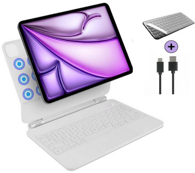 아이패드 에어7/6/5/4세대 프로 1/2/3/4/5/6/7/8세대 11/12.9/13인치 10/11세대 호환 매직 키보드 블루투스 한글각인 iPad Air/PRO 케이스나라, 화이트-한글 각인