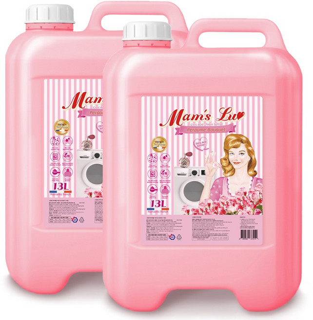 맘스럽 퍼퓸부케 프리미엄 섬유유연제 말통형 13L x 2개 특대용량 고급 프랑스 향수첨가 에이프릴 핑크로즈향 실내건조형 구연산첨가 프리미엄 구연산 섬유유연제 세탁세제