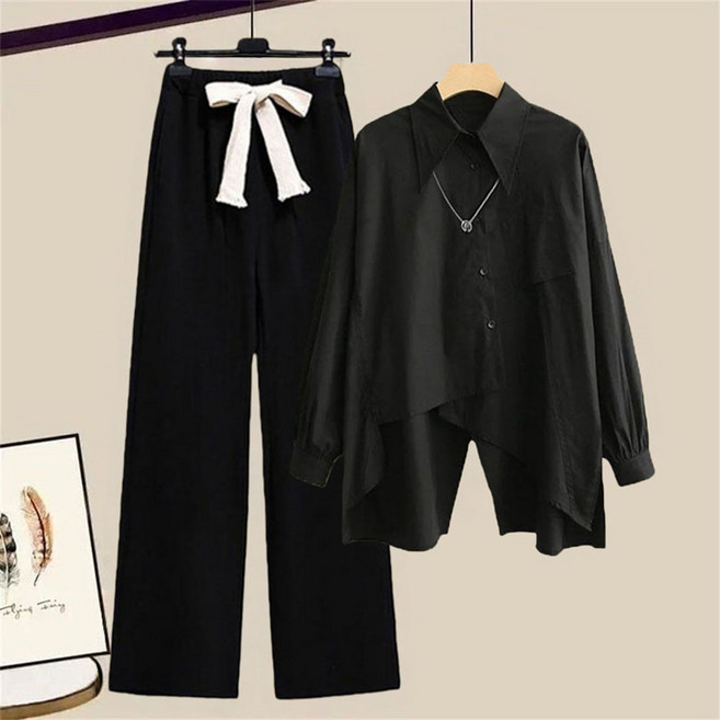 여성투피스 와이드 팬츠 + 블라우스 셔츠 여성티셔츠 여성바지 TZ8022909 40