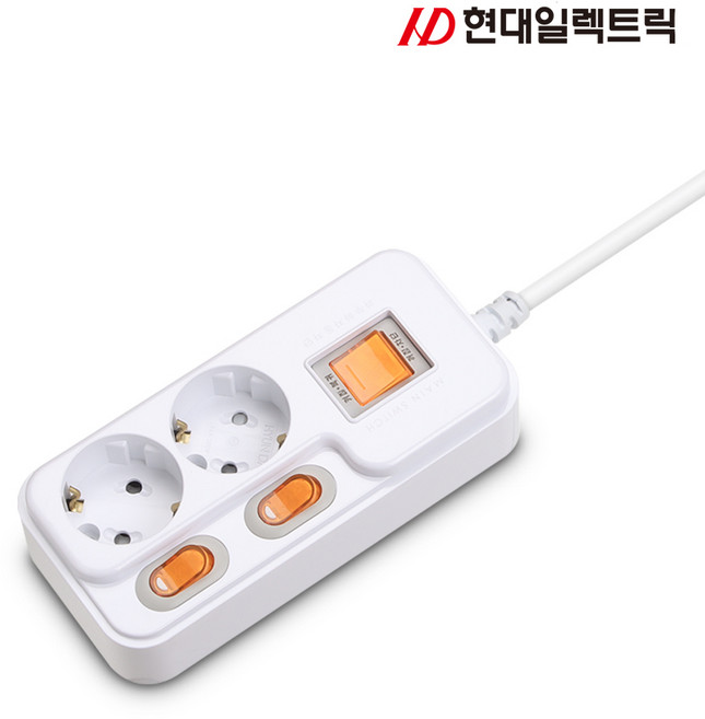 디에스 현대 절전 과부하차단+개별 2구 1.5M 3M 5M 10M 멀티탭 스위치 멀티콘센트, 1개, 화이트