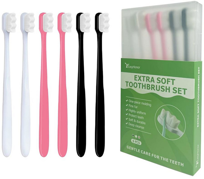 민감성 잇몸을 위한 이지아너 엑스트라 칫솔 임산부 노인 교정기 및 잇몸 불황을 부드러운 치실 칫솔 20000개가 포함된 마이크로 퍼 매뉴얼 깨지기 쉬운 보호(6팩), wht2+pink2+blk2 all wht bristl