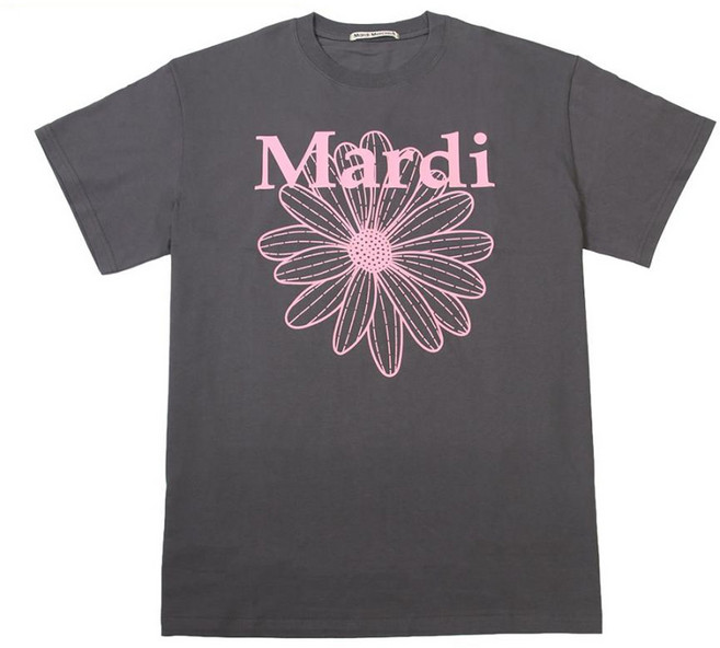 Mardi Mercredi 中性款花朵短袖T恤, 炭黑色 + 粉色