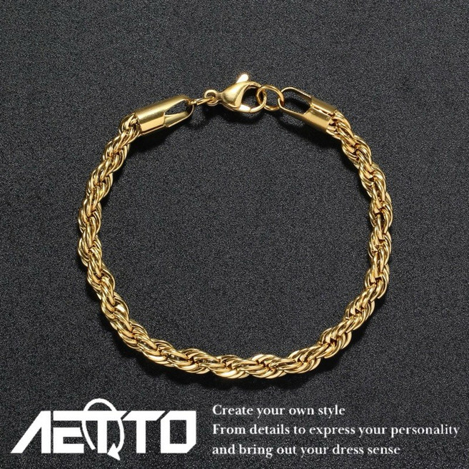 AETTO 金色麻花手鍊 鈦鋼 男女適用