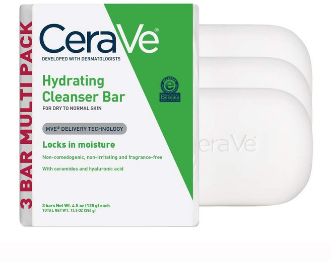 세라비 하이드레이팅 클렌저 비누 바 128g 3개입 1세트, 세라비 하이드레이팅 클렌저 비누 바 128g 3개입 1