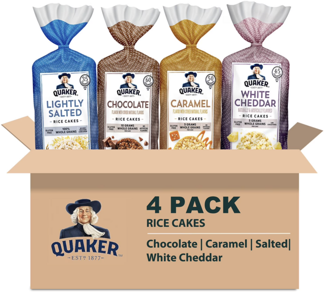 4개세트 퀘이커 라이스 케이크 카라멜 초콜렛 화이트체다 애플시나몬 미국뻥튀기 156g 1세트, 1개